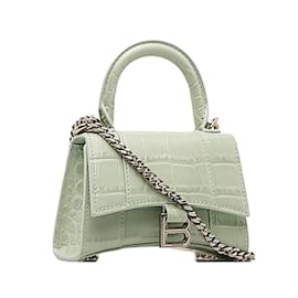 Balenciaga-Leather Hourglass Mini Handbag 664676-Green