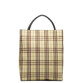 Burberry-Burberry Check Canvas Tote Bag Canvas Tote Bag in Good condition-Yellow