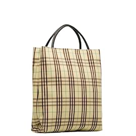 Burberry-Check Canvas Tote Bag-Yellow