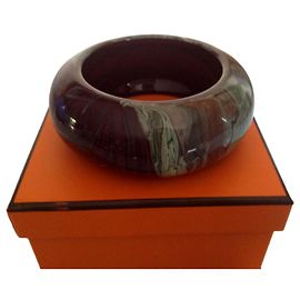 Pulseira de madeira lacada Hermès verde e marrom Verde claro