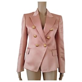 Balmain-Giacca blazer Balmain in cotone rosa effetto satinato-Rosa