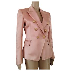 Balmain-Giacca blazer Balmain in cotone rosa effetto satinato-Rosa