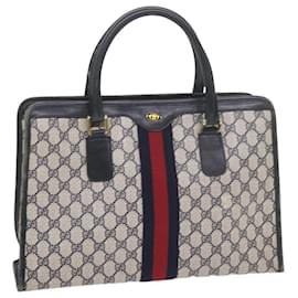 Gucci-GUCCI GG Supreme Sherry Line Hand Bag PVC Leather Red Navy 010 378 auth 59735-Red,Navy blue
