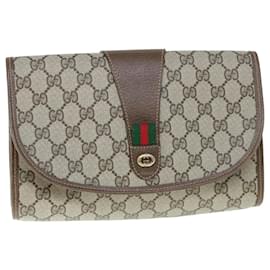 Gucci-GUCCI GG Canvas Web Sherry Line Clutch Bag PVC Beige Red Green Auth 59987-Red,Beige,Green