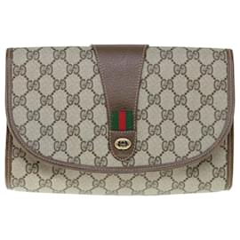 Gucci-GUCCI GG Canvas Web Sherry Line Clutch Bag PVC Bege Vermelho Verde Auth 59987-Vermelho,Bege,Verde