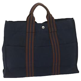 Hermès-HERMES Fourre Tout MM Hand Bag Canvas Navy Auth tb958-Navy blue