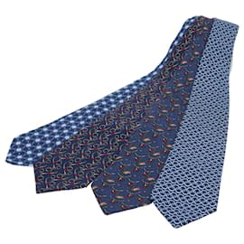 Hermès-HERMES Necktie Silk 4Set Blue Navy Auth am5204-Blue,Navy blue