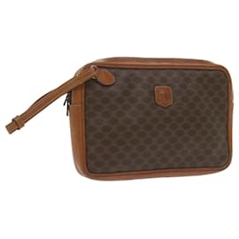 Céline-CELINE Macadam Canvas Clutch Bag PVC Leather Brown Auth 61062-Brown
