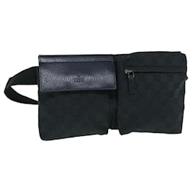Gucci-GUCCI GG Canvas Waist Bag Black 28566 Auth ki3828-Black
