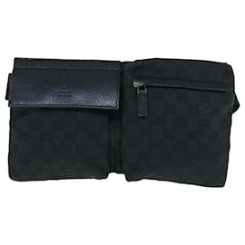 Gucci-GUCCI GG Canvas Waist Bag Black 28566 Auth ki3828-Black
