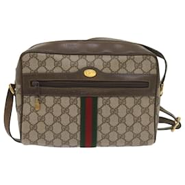 Gucci-GUCCI GG Supreme Web Sherry Line Shoulder Bag Beige Red 72 02 005 Auth th4314-Red,Beige