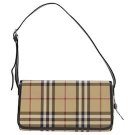 Burberry-BURBERRY Nova Check Shoulder Bag PVC Leather Beige Auth yk9511-Beige