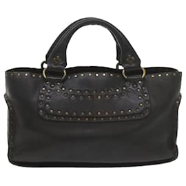 Céline-CELINE Hand Bag Leather Black Auth hk948-Black