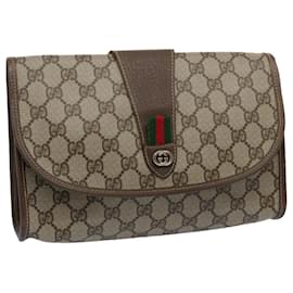 Gucci-GUCCI GG Canvas Web Sherry Line Clutch Bag PVC Bege Verde Vermelho Auth 59919-Vermelho,Bege,Verde