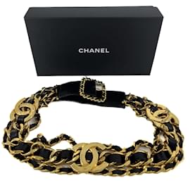 Chanel-Cinturón de cadena vintage de cuero negro-Negro