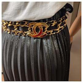 Chanel-Cinturón de cadena vintage de cuero negro-Negro