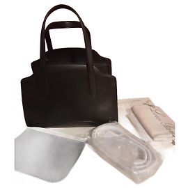 Loro Piana Sesia Black Satin Calf Leather Handbag Black