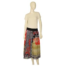 Etro-Etro Multicolor 100% Falda midi plisada de algodón con botones hasta la rodilla Talla 42-Multicolor