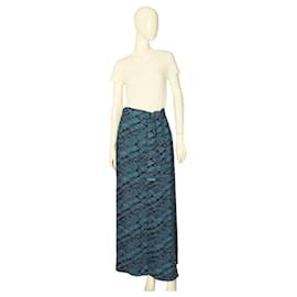 Kenzo-Falda larga de viscosa con lazo cruzado de verano en negro y azul Kenzo talla 36 W. bolsillos-Azul