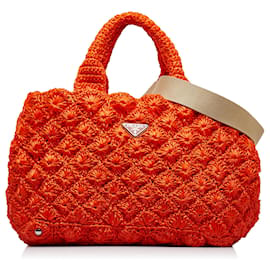 Prada-Bolso satchel Prada de rafia naranja-Naranja