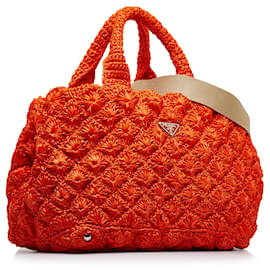 Prada-Bolso satchel Prada de rafia naranja-Naranja