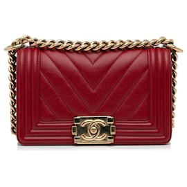 Chanel-Chanel Red Small Calfskin Chevron Boy Flap-Red