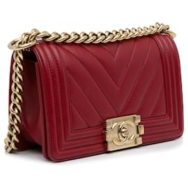 Chanel-Chanel Red Small Calfskin Chevron Boy Flap-Red