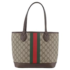 Gucci-Gucci Brown Small GG Supreme Ophidia Shopping Tote-Brown,Beige