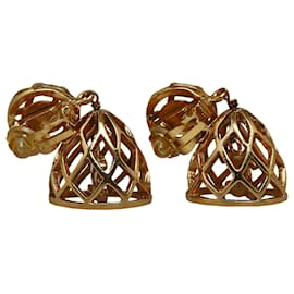 Chanel-Chanel Gold CC Birdcage Motif Earrings-Golden