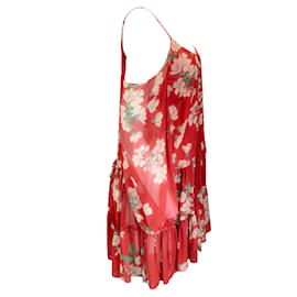 Magda Butrym-Magda Butrym Red Multi Floral Printed Cold Shoulder Silk Dress-Red