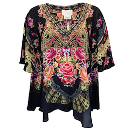 Autre Marque-Camilla Black Multi Embellished Silk Blouse-Black