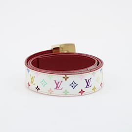 Louis Vuitton-Cinturón con monograma y corte LV en blanco y multicolor-Multicolor