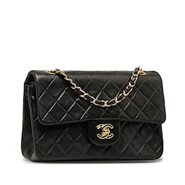 Chanel-Black Chanel Small Classic Lambskin Double Flap Shoulder Bag-Black