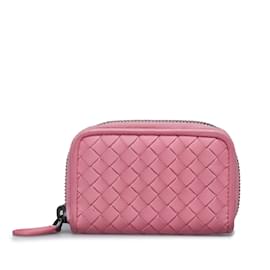 Bottega Veneta-Pink Bottega Veneta Intrecciato Leather Zip Around Wallet-Pink