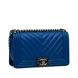 Chanel-Bolso bandolera mediano con solapa Chevron Boy Chanel azul-Azul