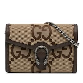 Gucci-Portefeuille marron Gucci Mini Jumbo GG Dionysus sur sac à bandoulière en chaîne-Marron