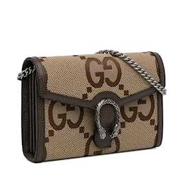 Gucci-Portafoglio Gucci Mini Jumbo GG Dionysus marrone su borsa a tracolla con catena-Marrone