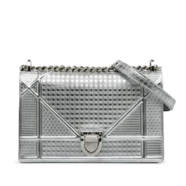 Dior-Silver Dior Patent Microcannage Diorama Crossbody Bag-Silvery