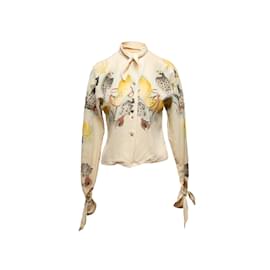 Autre Marque-Vintage Creme & Mehrfarbig Tina Leser 1940s handbemalte Bluse Größe US XS/S-Roh