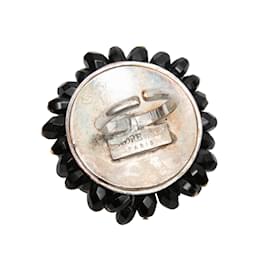 Andrew GN-Black & Silver-Tone Andrew Gn Beaded Cocktail Ring-Black