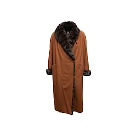 J. Mendel-Marrone J.Cappotto lungo Mendel con bordi in visone Taglia US S-Marrone