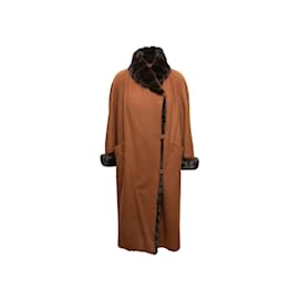 J. Mendel-Brown J.Mendel Long Mink-Trimmed Coat Size US S-Brown