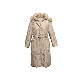 Balmain-Vintage beige Balmain abrigo acolchado con adornos de piel tamaño US S-Beige