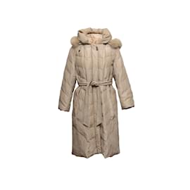 Balmain-Vintage beige Balmain abrigo acolchado con adornos de piel tamaño US S-Beige
