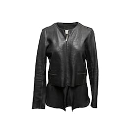 Sandro-Black Sandro Layered Leather Jacket Size 2-Black