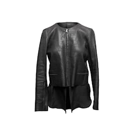 Sandro-Black Sandro Layered Leather Jacket Size 2-Black