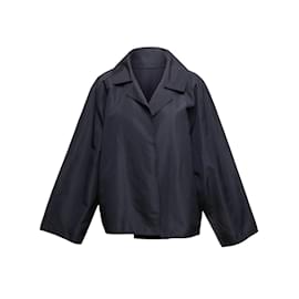 Autre Marque-Marineblaue Jacke aus Zoran-Seidentaft, Größe US M-Marineblau