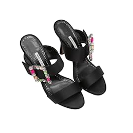 Manolo Blahnik-Black Manolo Blahnik Embellished Heeled Sandals Size 40-Black