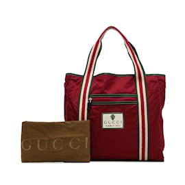 Gucci-Red Gucci GG Nylon Crest Sherry Line Web Tote-Red