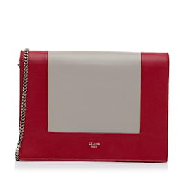 Céline-Red Celine Frame Leather Wallet on Chain Crossbody Bag-Red